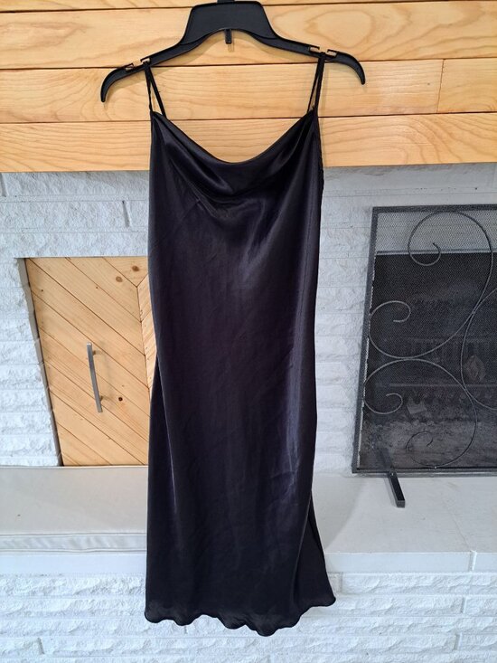 bebe Dresses & Skirts - Y2K Bebe Black Satin Cowl Neck Midi Slip Dress Adjustable Straps USA M Sexy